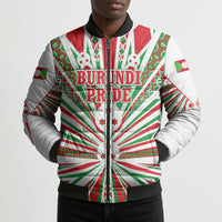 Burundi Pride Beat Of 1962 Independence Day Bomber Puffer Jacket Traditional Karyenda Drummer Art With Flag Sunburst Design