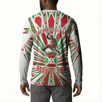 Burundi Pride Beat Of 1962 Independence Day Button Sweatshirt Traditional Karyenda Drummer Art With Flag Sunburst Design