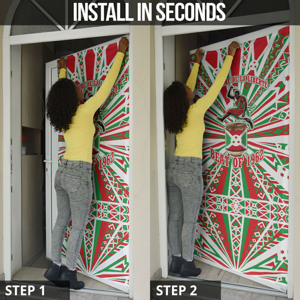 Burundi Pride Beat Of 1962 Independence Day Door Cover Traditional Karyenda Drummer Art With Flag Sunburst Design
