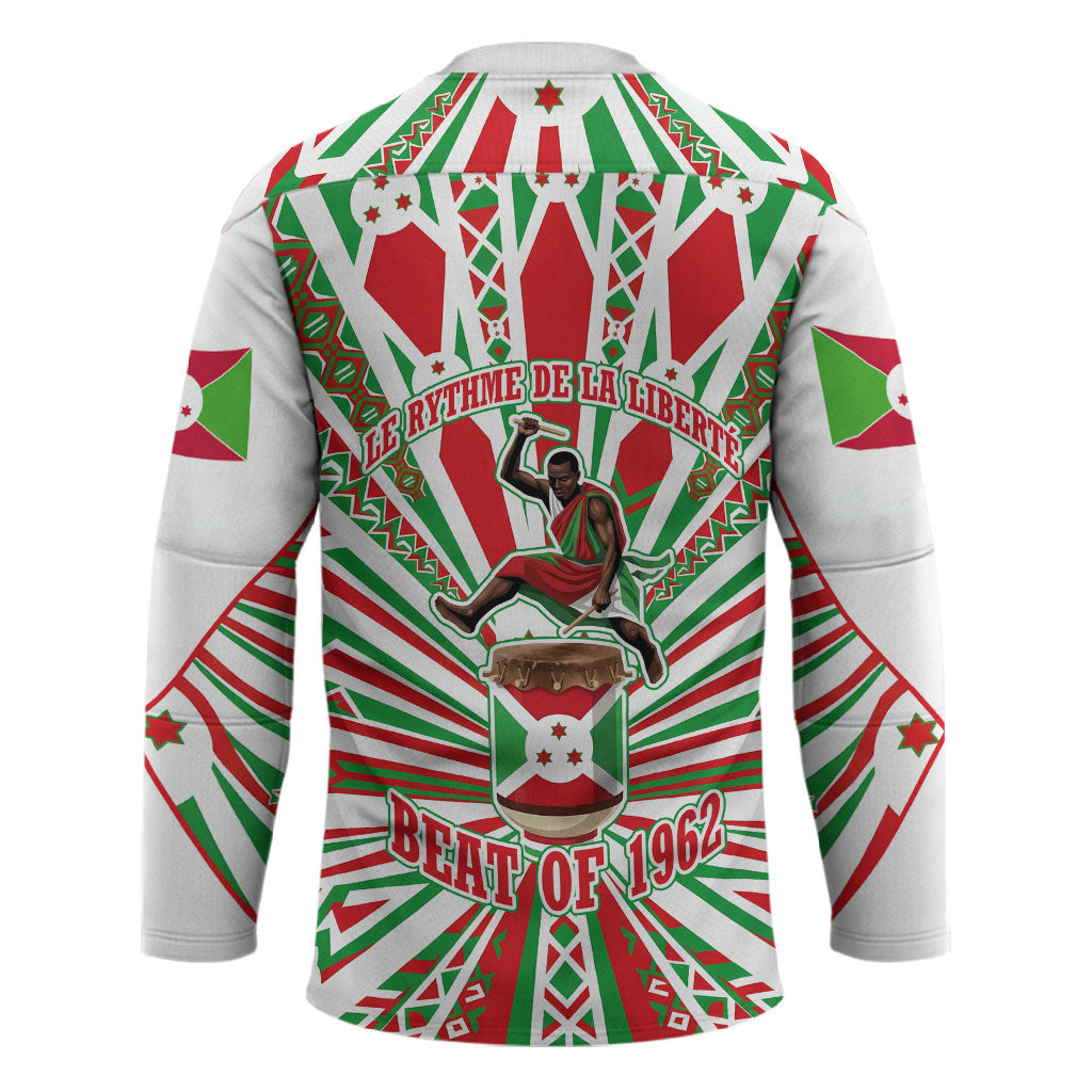 Burundi Pride Beat Of 1962 Independence Day Hockey Jersey Traditional Karyenda Drummer Art With Flag Sunburst Design