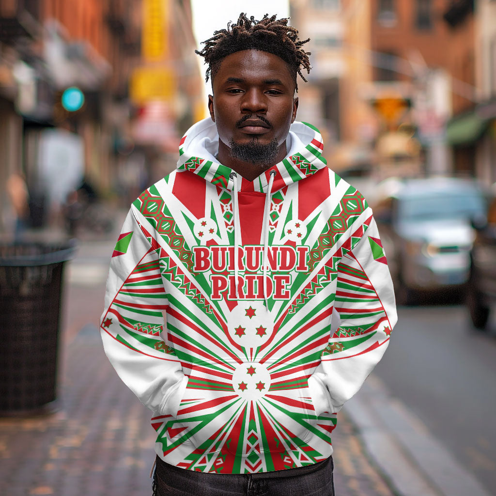 Burundi Pride Beat Of 1962 Independence Day Hoodie Traditional Karyenda Drummer Art With Flag Sunburst Design