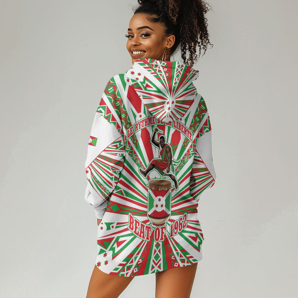 Burundi Pride Beat Of 1962 Independence Day Hoodie Dress Traditional Karyenda Drummer Art With Flag Sunburst Design