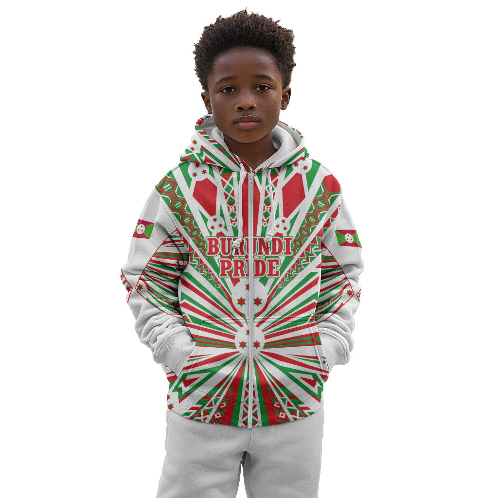 Burundi Pride Beat Of 1962 Independence Day Kid Hoodie Traditional Karyenda Drummer Art With Flag Sunburst Design