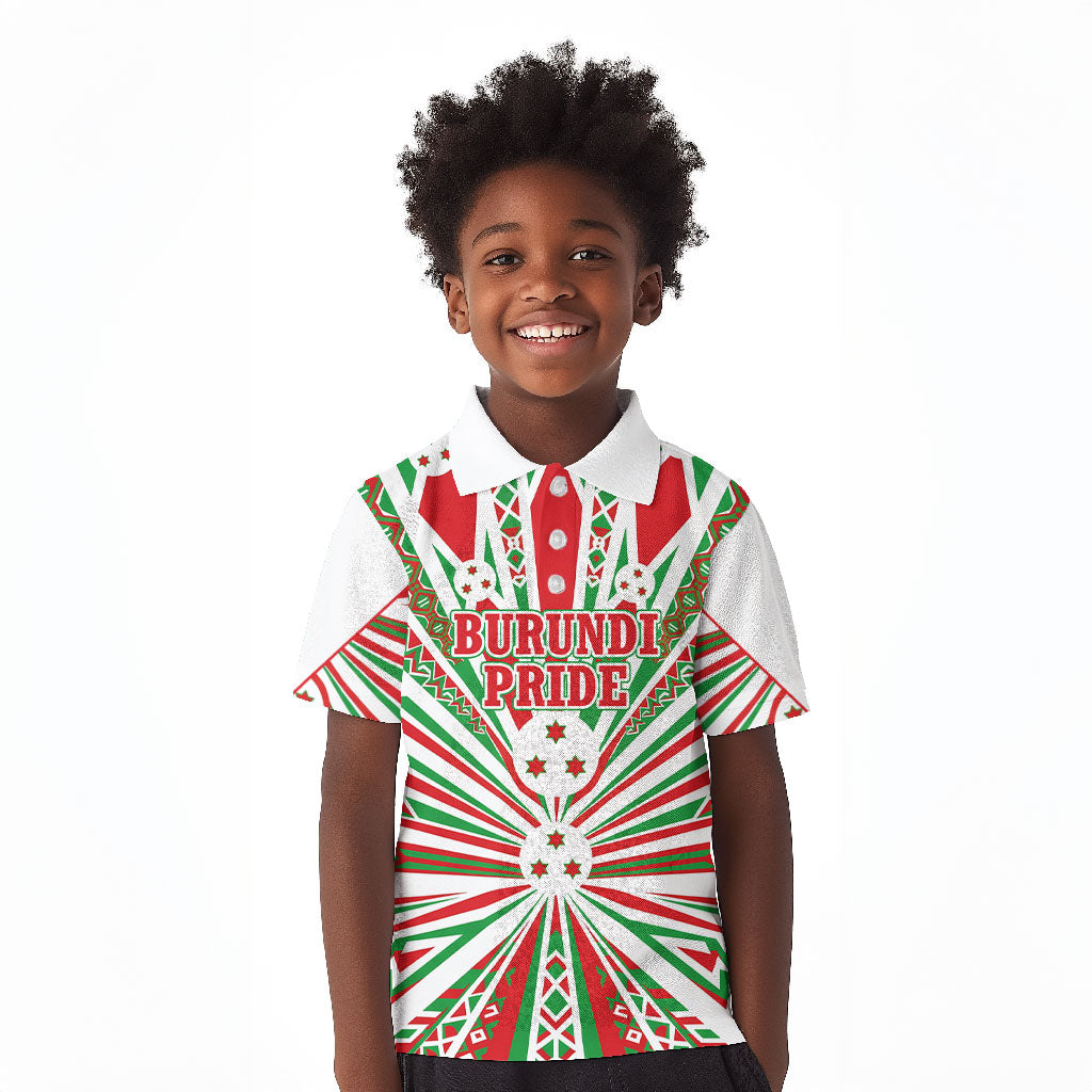 Burundi Pride Beat Of 1962 Independence Day Kid Polo Shirt Traditional Karyenda Drummer Art With Flag Sunburst Design