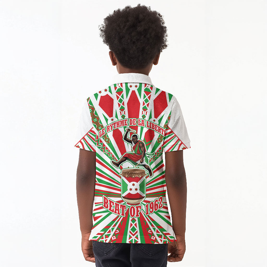 Burundi Pride Beat Of 1962 Independence Day Kid Polo Shirt Traditional Karyenda Drummer Art With Flag Sunburst Design