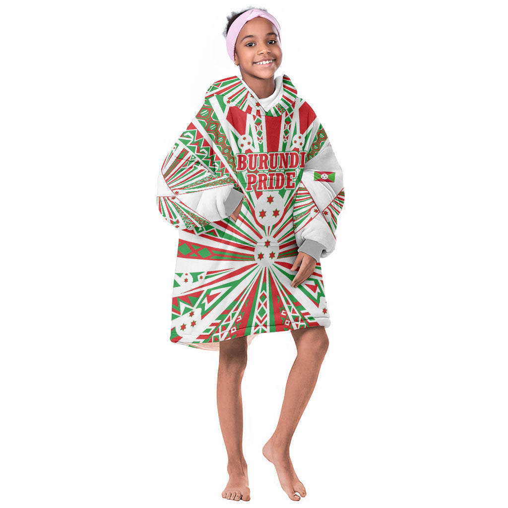 Burundi Pride Beat Of 1962 Independence Day Kid Wearable Blanket Hoodie Traditional Karyenda Drummer Art With Flag Sunburst Design