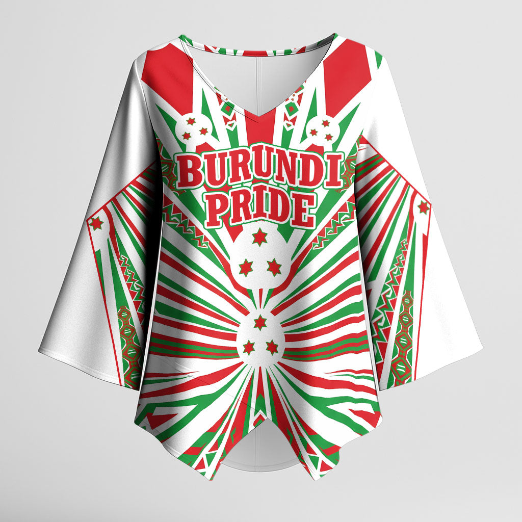 Burundi Pride Beat Of 1962 Independence Day Kimono Sleeve Blouse Traditional Karyenda Drummer Art With Flag Sunburst Design
