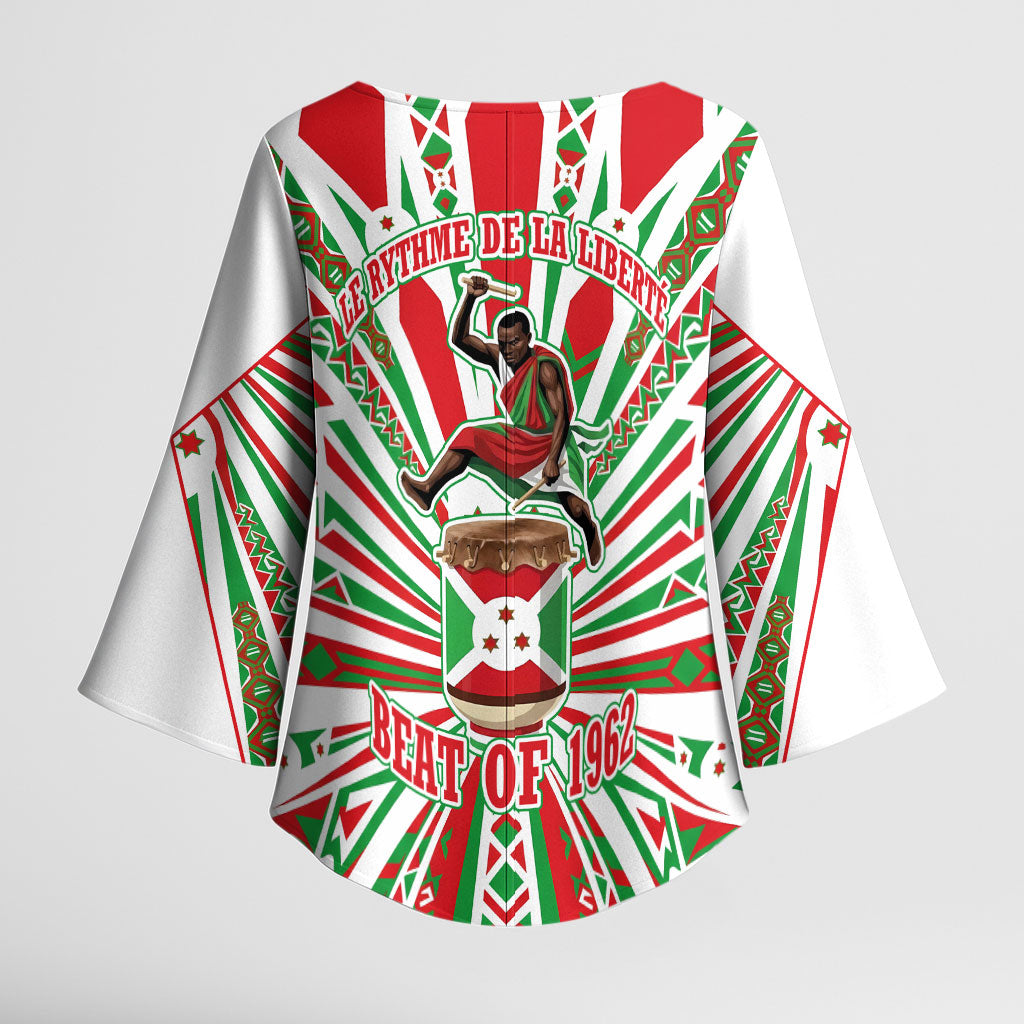 Burundi Pride Beat Of 1962 Independence Day Kimono Sleeve Blouse Traditional Karyenda Drummer Art With Flag Sunburst Design