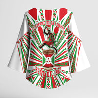 Burundi Pride Beat Of 1962 Independence Day Kimono Sleeve Blouse Traditional Karyenda Drummer Art With Flag Sunburst Design