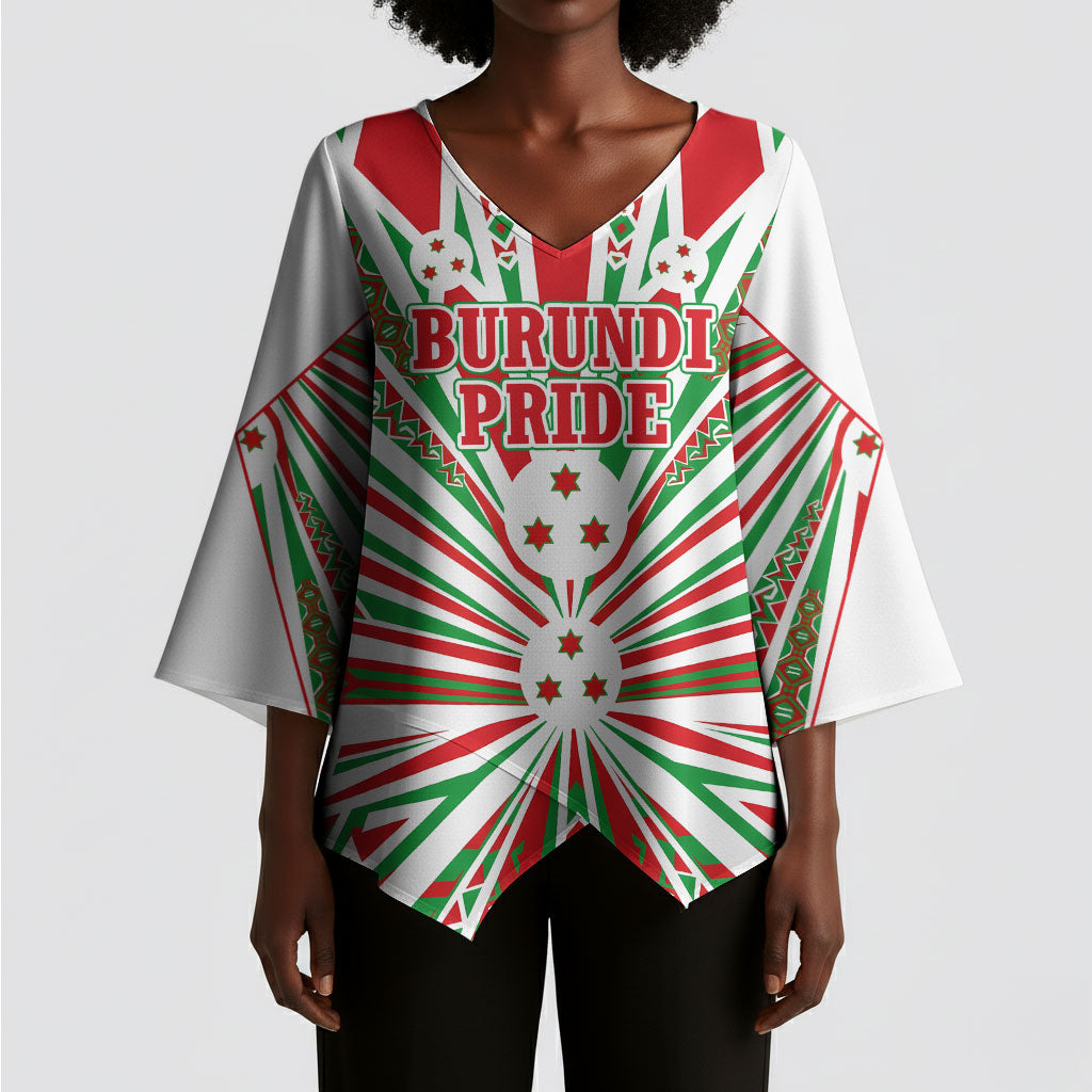 Burundi Pride Beat Of 1962 Independence Day Kimono Sleeve Blouse Traditional Karyenda Drummer Art With Flag Sunburst Design