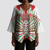 Burundi Pride Beat Of 1962 Independence Day Kimono Sleeve Blouse Traditional Karyenda Drummer Art With Flag Sunburst Design