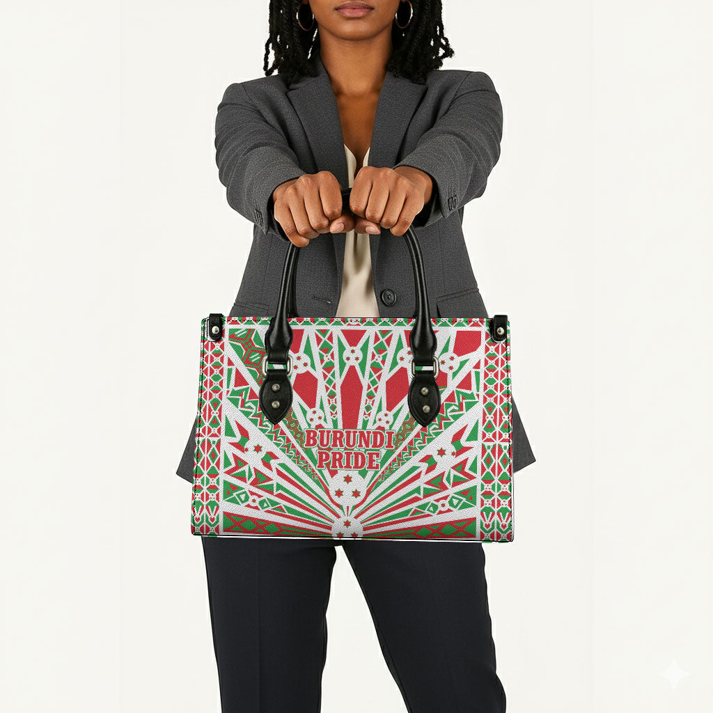 Burundi Pride Beat Of 1962 Independence Day Leather Bag Traditional Karyenda Drummer Art With Flag Sunburst Design