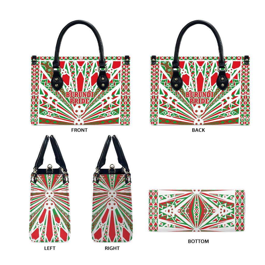 Burundi Pride Beat Of 1962 Independence Day Leather Bag Traditional Karyenda Drummer Art With Flag Sunburst Design