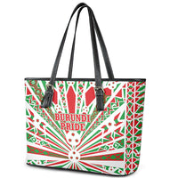 Burundi Pride Beat Of 1962 Independence Day Leather Tote Bag Traditional Karyenda Drummer Art With Flag Sunburst Design