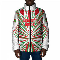 Burundi Pride Beat Of 1962 Independence Day Padded Jacket Traditional Karyenda Drummer Art With Flag Sunburst Design