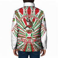 Burundi Pride Beat Of 1962 Independence Day Padded Jacket Traditional Karyenda Drummer Art With Flag Sunburst Design