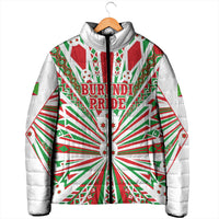Burundi Pride Beat Of 1962 Independence Day Padded Jacket Traditional Karyenda Drummer Art With Flag Sunburst Design