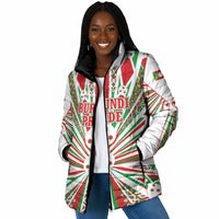 Burundi Pride Beat Of 1962 Independence Day Padded Jacket Traditional Karyenda Drummer Art With Flag Sunburst Design