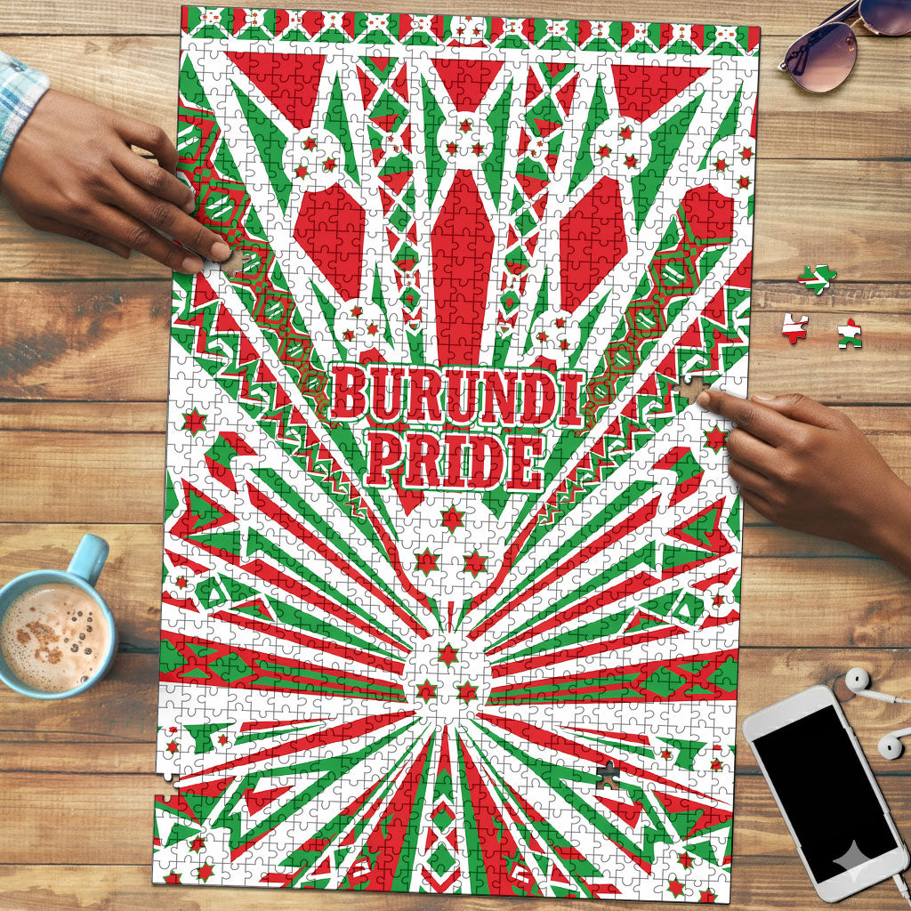 Burundi Pride Beat Of 1962 Independence Day Puzzle Traditional Karyenda Drummer Art With Flag Sunburst Design