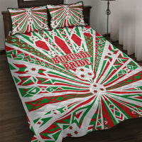 Burundi Pride Beat Of 1962 Independence Day Quilt Bed Set Traditional Karyenda Drummer Art With Flag Sunburst Design