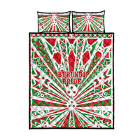Burundi Pride Beat Of 1962 Independence Day Quilt Bed Set Traditional Karyenda Drummer Art With Flag Sunburst Design