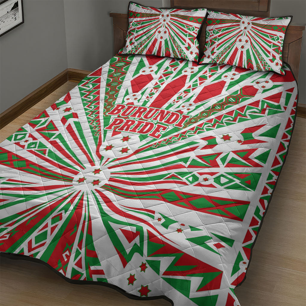 Burundi Pride Beat Of 1962 Independence Day Quilt Bed Set Traditional Karyenda Drummer Art With Flag Sunburst Design