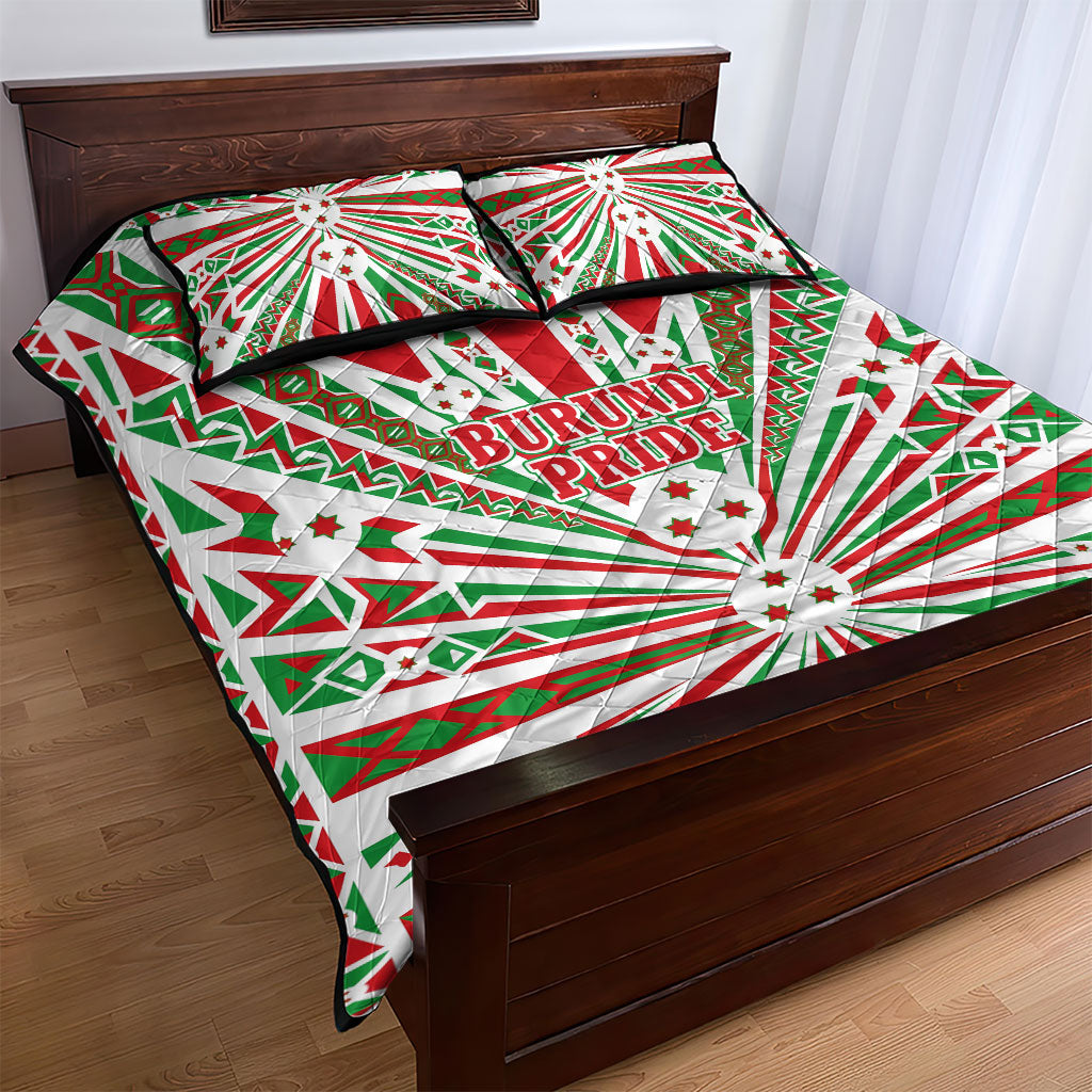Burundi Pride Beat Of 1962 Independence Day Quilt Bed Set Traditional Karyenda Drummer Art With Flag Sunburst Design