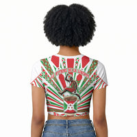 Burundi Pride Beat Of 1962 Independence Day Raglan Cropped T shirt Traditional Karyenda Drummer Art With Flag Sunburst Design