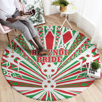 Burundi Pride Beat Of 1962 Independence Day Round Carpet Traditional Karyenda Drummer Art With Flag Sunburst Design