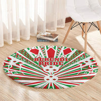 Burundi Pride Beat Of 1962 Independence Day Round Carpet Traditional Karyenda Drummer Art With Flag Sunburst Design