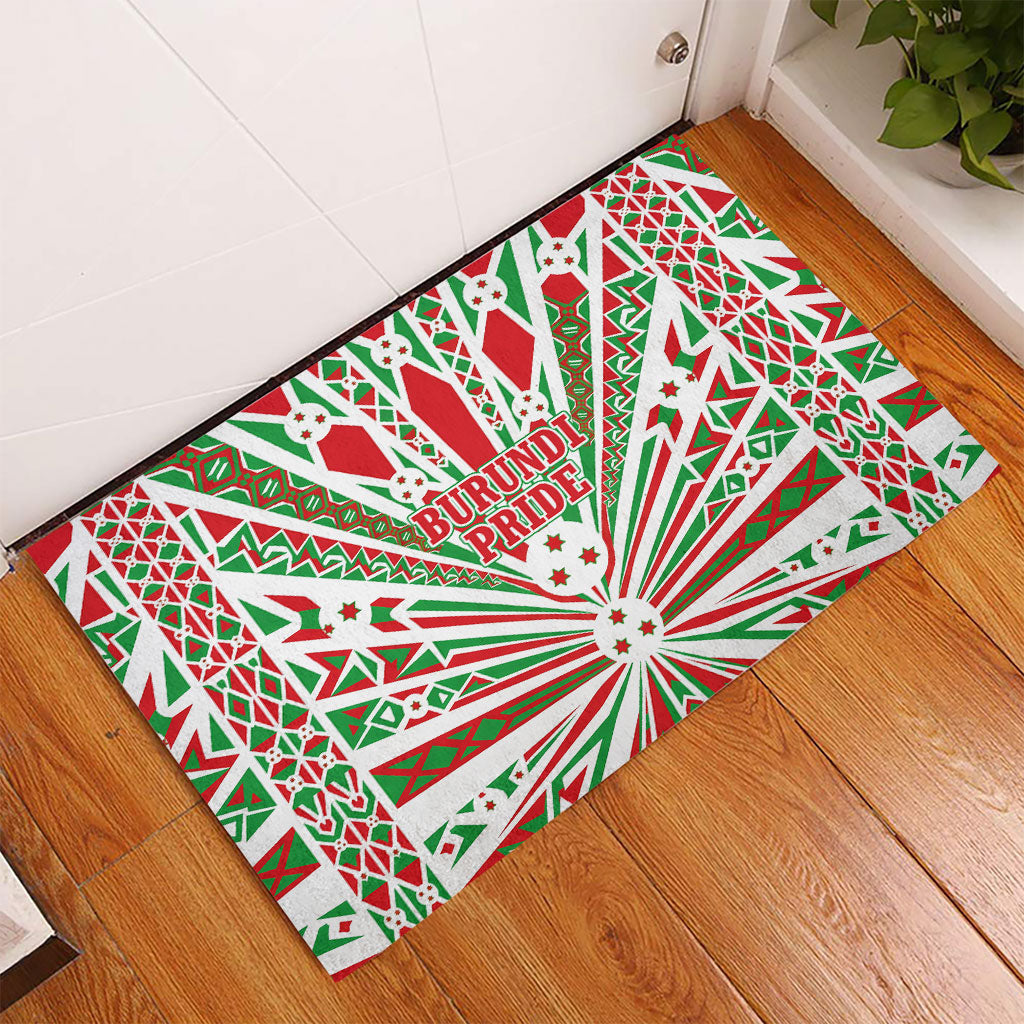 Burundi Pride Beat Of 1962 Independence Day Rubber Doormat Traditional Karyenda Drummer Art With Flag Sunburst Design