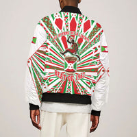 Burundi Pride Beat Of 1962 Independence Day Sleeve Zip Bomber Jacket Traditional Karyenda Drummer Art With Flag Sunburst Design