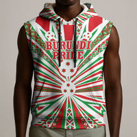 Burundi Pride Beat Of 1962 Independence Day Sleeveless Hoodie Traditional Karyenda Drummer Art With Flag Sunburst Design