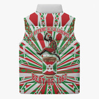 Burundi Pride Beat Of 1962 Independence Day Sleeveless Puffer Jacket Traditional Karyenda Drummer Art With Flag Sunburst Design