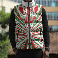 Burundi Pride Beat Of 1962 Independence Day Sleeveless Puffer Jacket Traditional Karyenda Drummer Art With Flag Sunburst Design