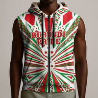 Burundi Pride Beat Of 1962 Independence Day Sleeveless Zip Hoodie Traditional Karyenda Drummer Art With Flag Sunburst Design