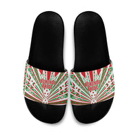 Burundi Pride Beat Of 1962 Independence Day Slide Sandals Traditional Karyenda Drummer Art With Flag Sunburst Design
