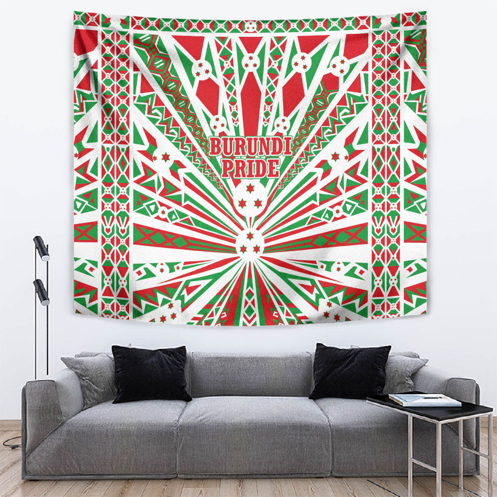Burundi Pride Beat Of 1962 Independence Day Tapestry Traditional Karyenda Drummer Art With Flag Sunburst Design