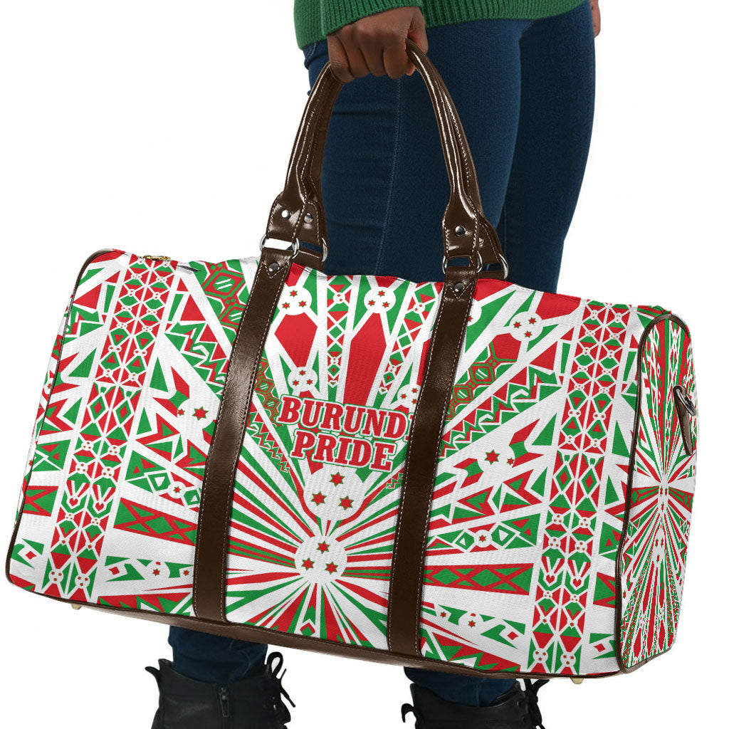 Burundi Pride Beat Of 1962 Independence Day Travel Bag Traditional Karyenda Drummer Art With Flag Sunburst Design