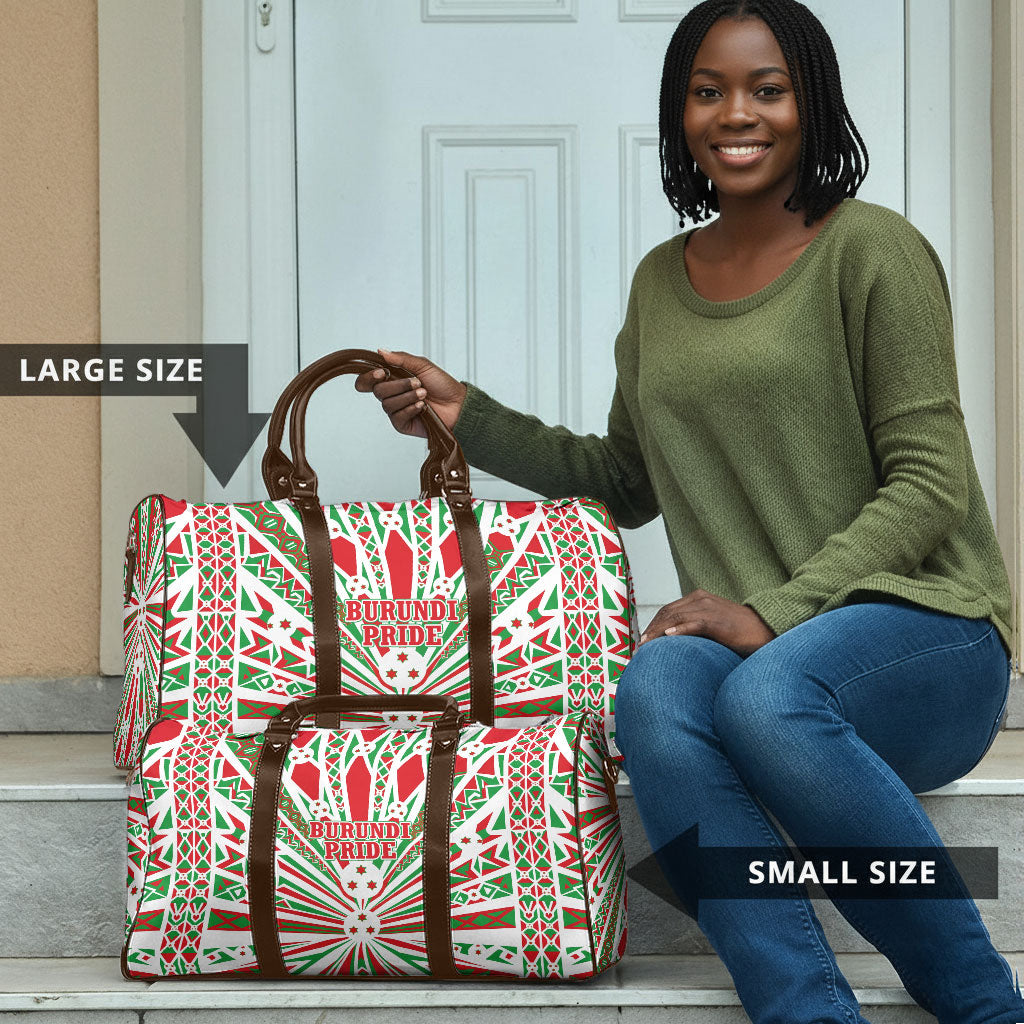 Burundi Pride Beat Of 1962 Independence Day Travel Bag Traditional Karyenda Drummer Art With Flag Sunburst Design
