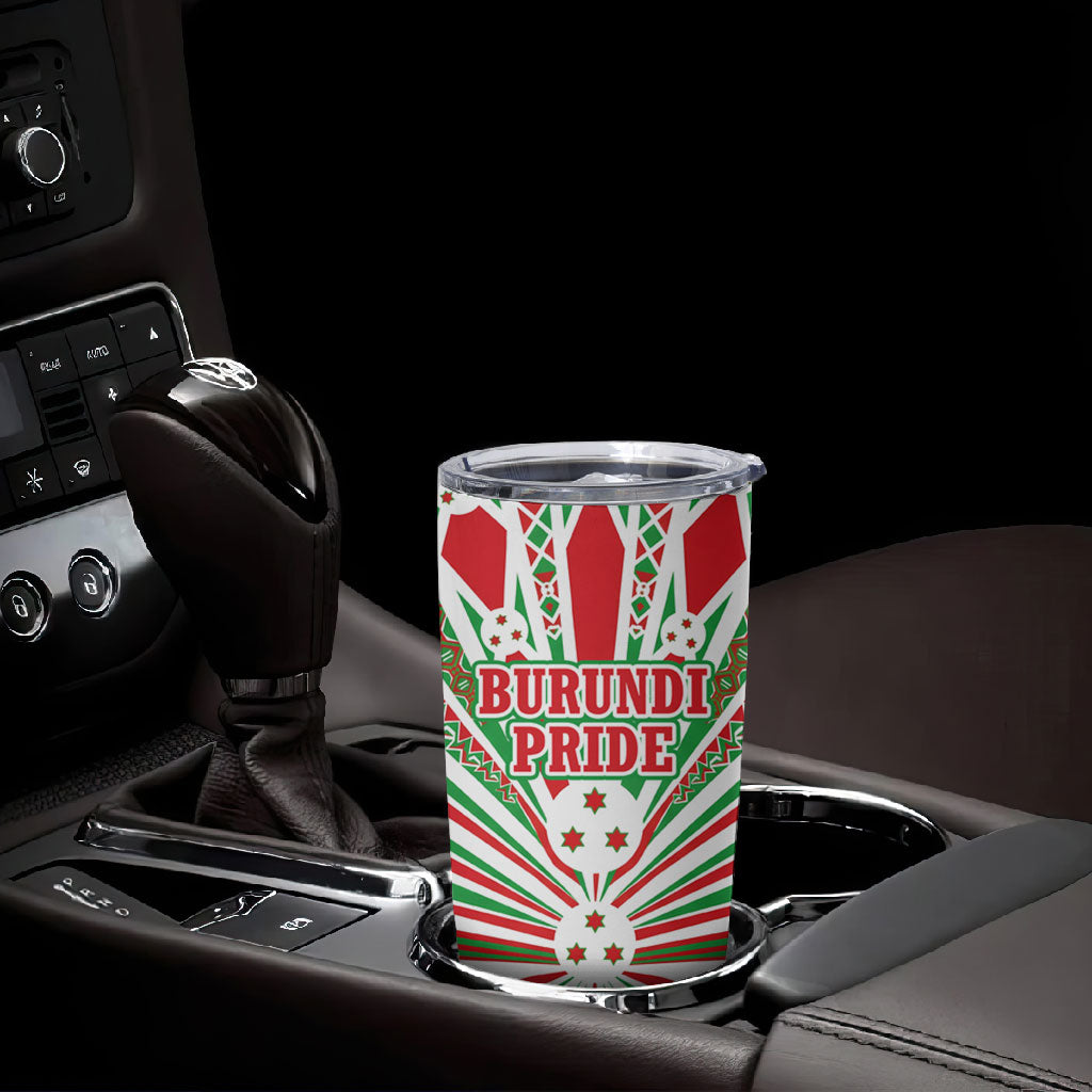 Burundi Pride Beat Of 1962 Independence Day Tumbler Cup Traditional Karyenda Drummer Art With Flag Sunburst Design