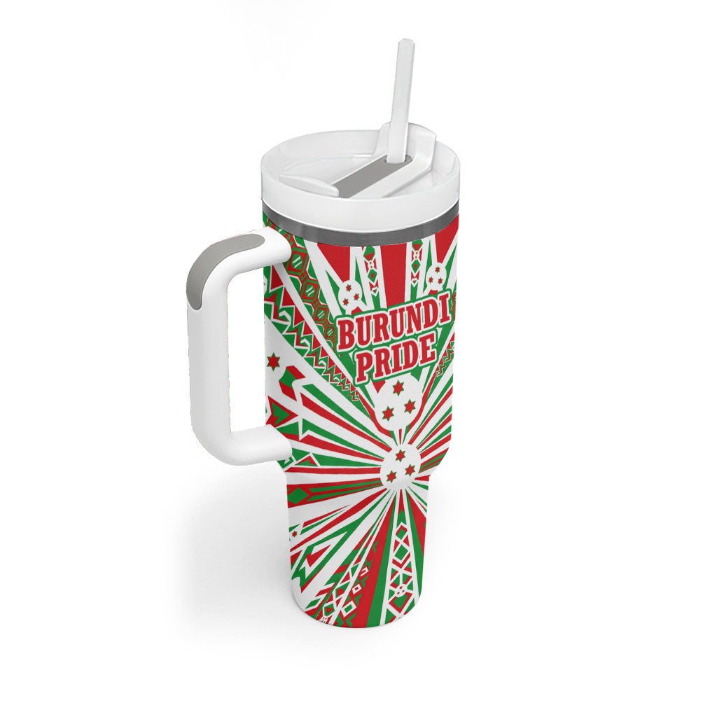 Burundi Pride Beat Of 1962 Independence Day Tumbler With Handle Traditional Karyenda Drummer Art With Flag Sunburst Design