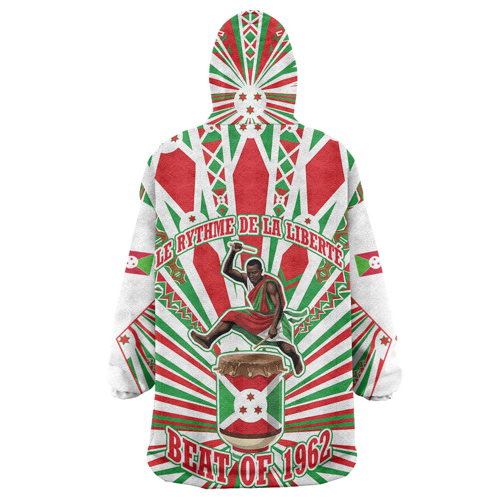 Burundi Pride Beat Of 1962 Independence Day Wearable Blanket Hoodie Traditional Karyenda Drummer Art With Flag Sunburst Design