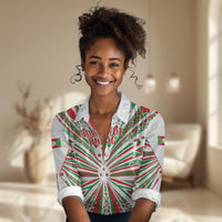 Burundi Pride Beat Of 1962 Independence Day Women Casual Shirt Traditional Karyenda Drummer Art With Flag Sunburst Design
