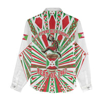 Burundi Pride Beat Of 1962 Independence Day Women Casual Shirt Traditional Karyenda Drummer Art With Flag Sunburst Design