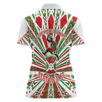 Burundi Pride Beat Of 1962 Independence Day Women Polo Shirt Traditional Karyenda Drummer Art With Flag Sunburst Design