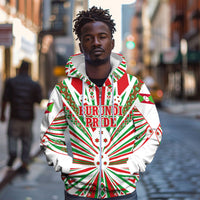 Burundi Pride Beat Of 1962 Independence Day Zip Hoodie Traditional Karyenda Drummer Art With Flag Sunburst Design