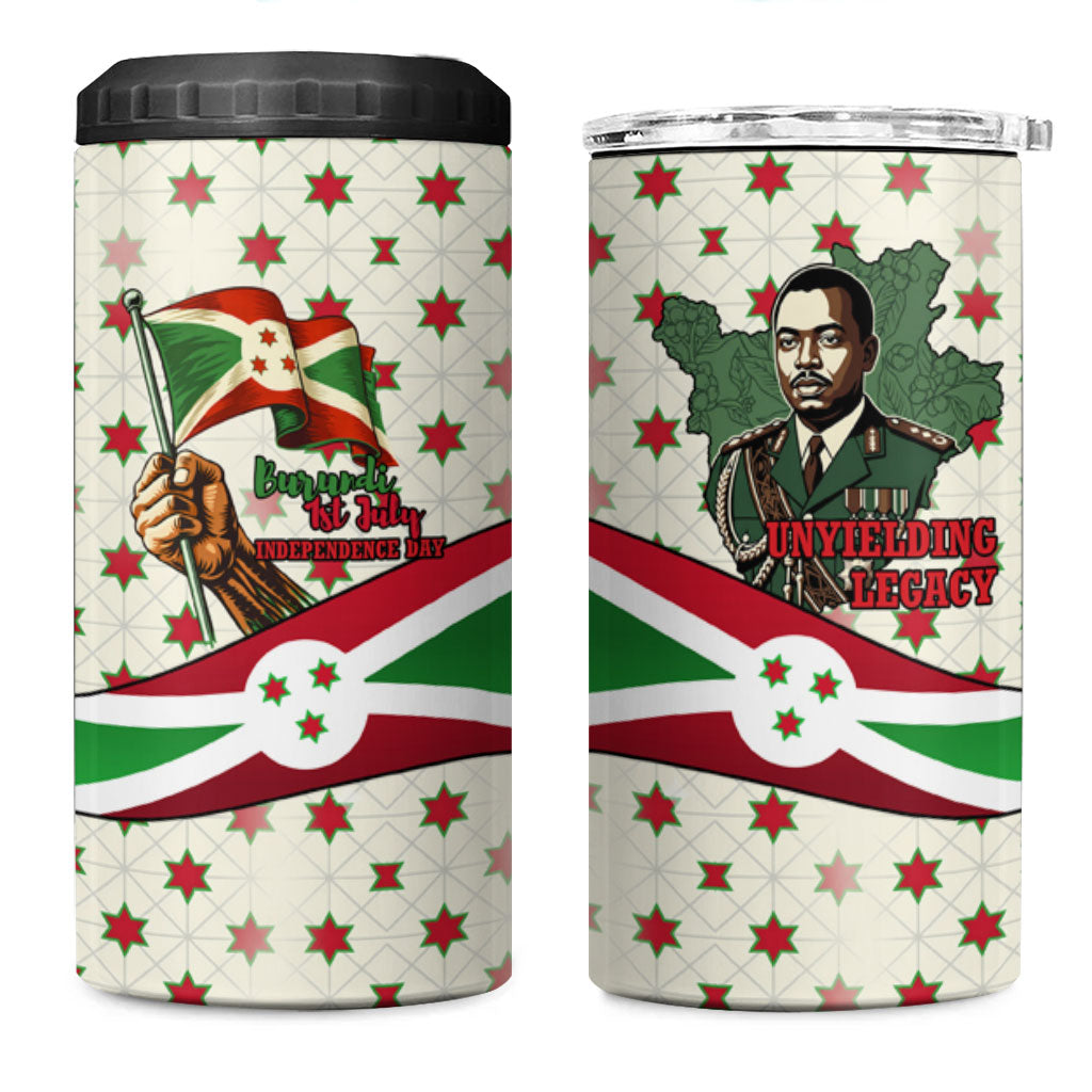 Burundi 1st July Independence Day 4 in 1 Can Cooler Tumbler Patriotic Flag Portrait Art - Geometric Star Pattern