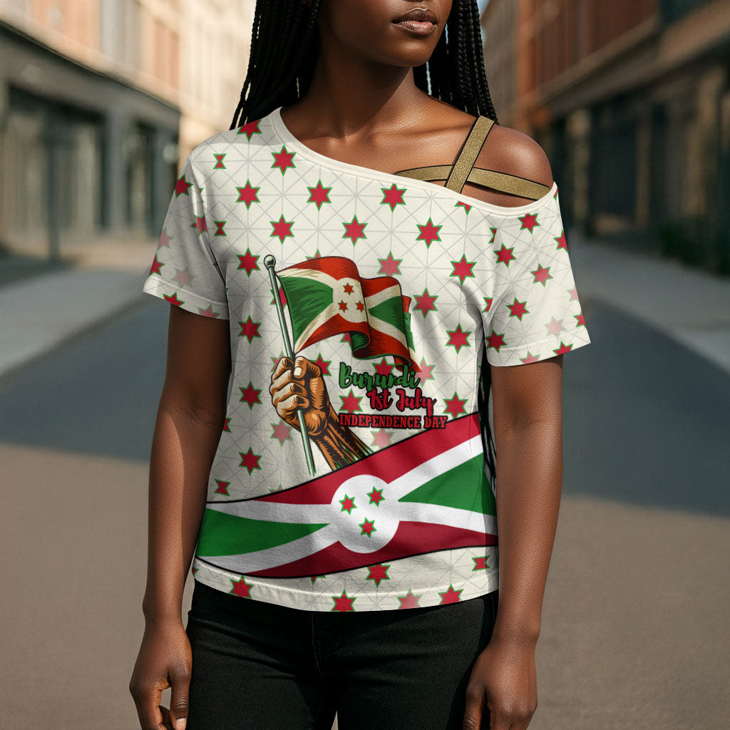 Burundi 1st July Independence Day Cross Shoulder Shirt Patriotic Flag Portrait Art - Geometric Star Pattern