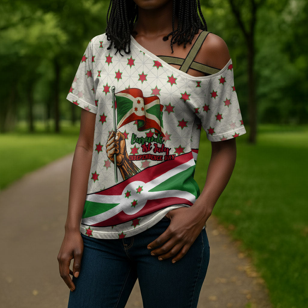 Burundi 1st July Independence Day Cross Shoulder Shirt Patriotic Flag Portrait Art - Geometric Star Pattern